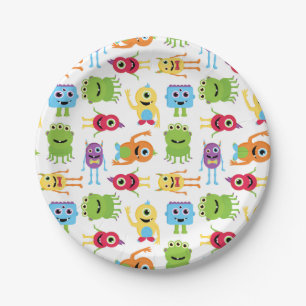 Cute Little Monsters Pattern Paper Plate