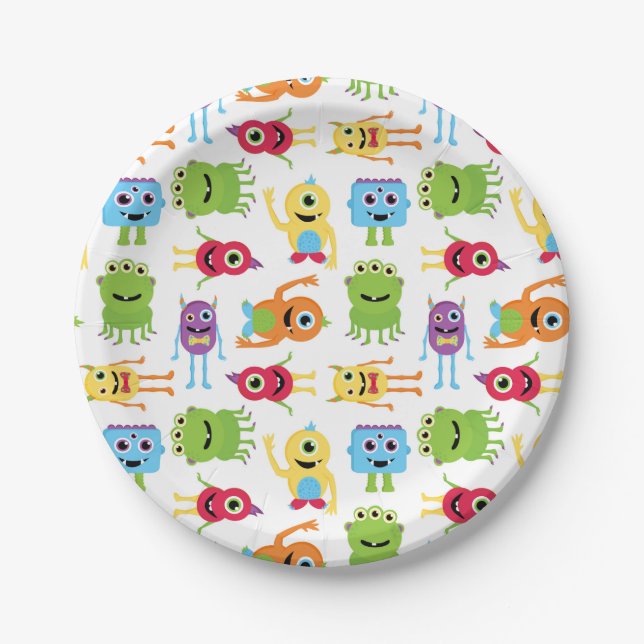 Cute Little Monsters Pattern Paper Plate (Front)