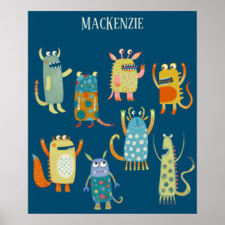 Cute Little Monsters Personalized Poster