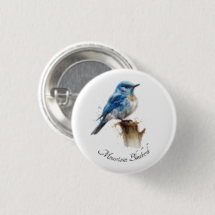 cute little mountain bluebird in watercolor 3 cm round badge