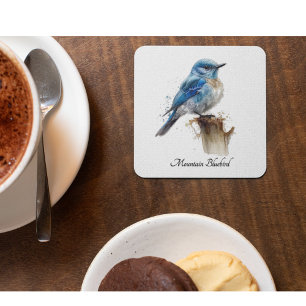 cute little mountain bluebird in watercolor glass coaster