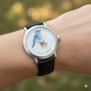 cute little mountain bluebird in watercolor watch