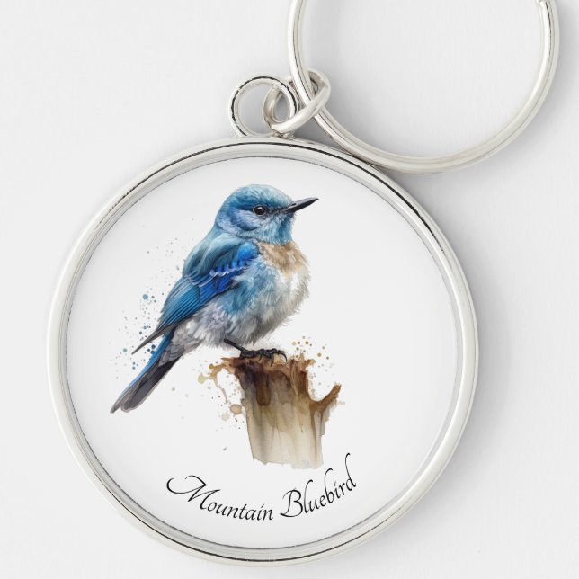 Cute Little Mountain Bluebird Watercolor, custom Key Ring (Front)