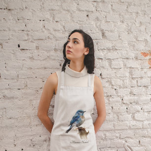 Cute Little Mountain Bluebird Watercolor, custom Long Apron