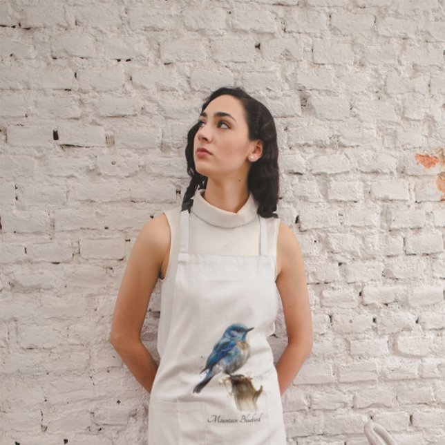 Cute Little Mountain Bluebird Watercolor, custom Long Apron (Creator Uploaded)