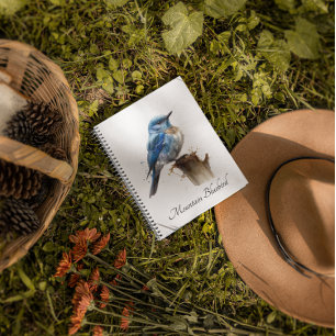 Cute Little Mountain Bluebird Watercolor, custom Notebook