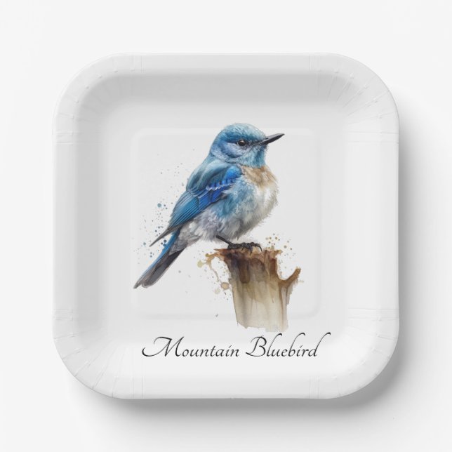 Cute Little Mountain Bluebird Watercolor, custom Paper Plate (Front)