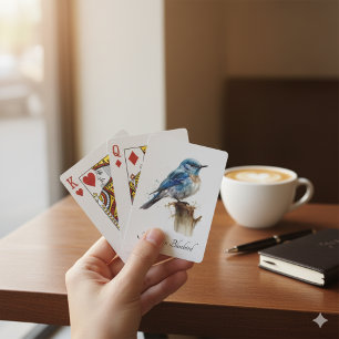Cute Little Mountain Bluebird Watercolor, custom Playing Cards