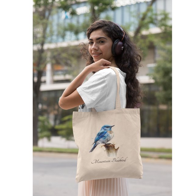 Cute Little Mountain Bluebird Watercolor, custom Tote Bag (Creator Uploaded)