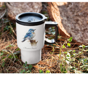 Cute Little Mountain Bluebird Watercolor, custom Travel Mug