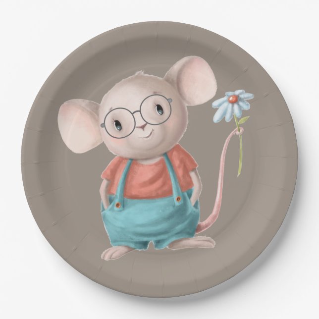 Cute Little Mouse Animal Cartoon  Paper Plate (Front)