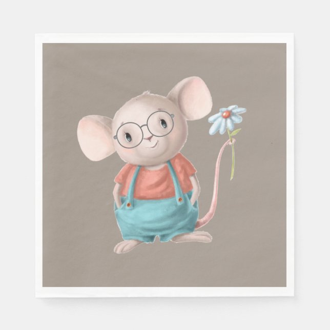 Cute Little Mouse Animal Cartoon  Paper Plates Napkin (Front)