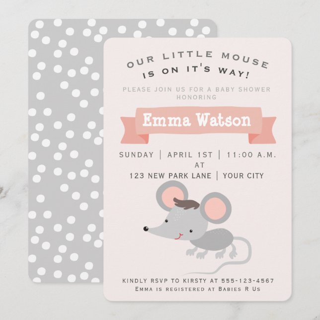 Cute Little Mouse - Baby Shower Invitation (Front/Back)