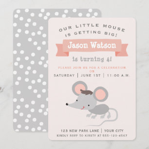 Cute Little Mouse - Boy's Birthday Party Invitation