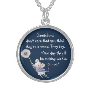 Cute Little Mouse Dandelion Inspirational Quote Sterling Silver Necklace