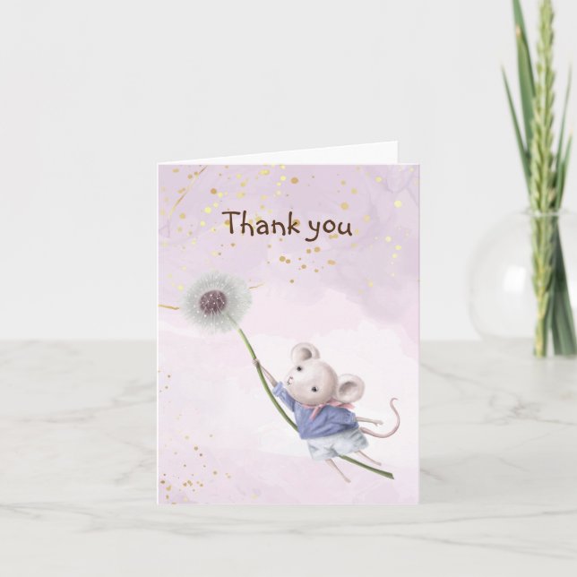 Cute Little Mouse Dandelion Watercolor  Thank you (Front)