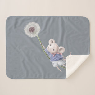 Cute Little Mouse Floating Dandelion Fluff Sherpa Blanket