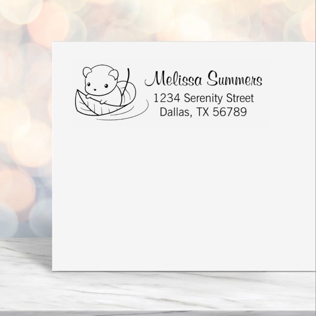 Cute Little Mouse Floating on a Leaf Address Self-inking Stamp (Creator Uploaded)