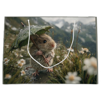 Cute Little Mouse Holding Leaf Umbrella Large Gift Bag
