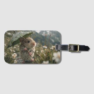 Cute Little Mouse Holding Leaf Umbrella Luggage Tag