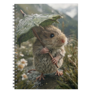 Cute Little Mouse Holding Leaf Umbrella Notebook