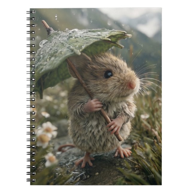 Cute Little Mouse Holding Leaf Umbrella  Notebook (Front)