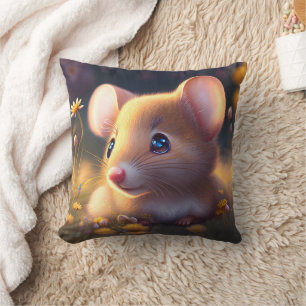 Cute little mouse in a flower meadow cushion