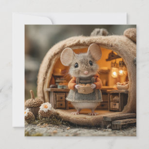 Cute Little Mouse in Cosy Acorn House Holiday Card