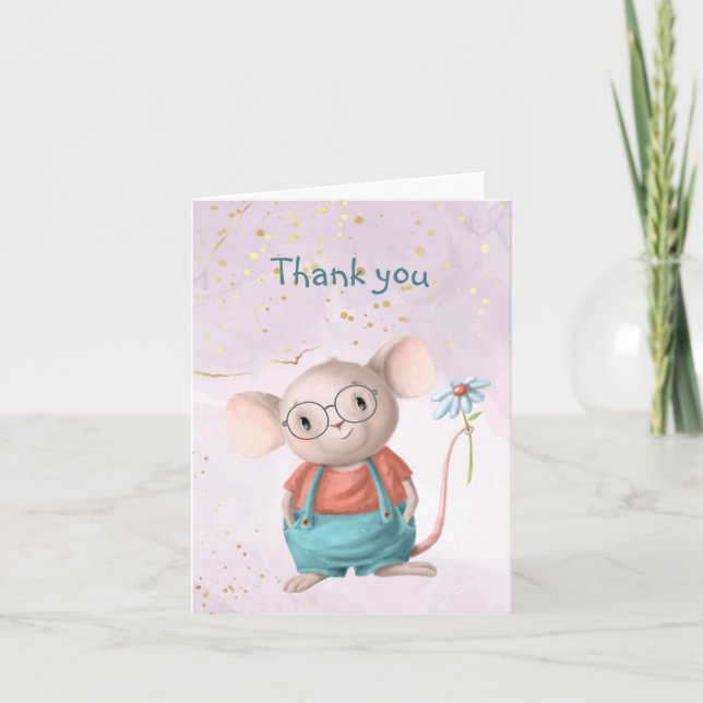 Cute Little Mouse  Watercolor  Thank you (Front)