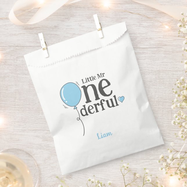 Cute Little Mr Onederful First Birthday Blue Favour Bags (Clipped)
