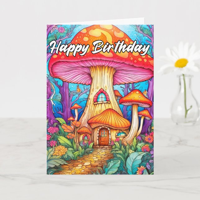 Cute Little Mushroom House Illustration Card (Small Plant)