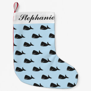 Cute Little Navy Blue Whale Pattern on Pastel Blue Small Christmas Stocking