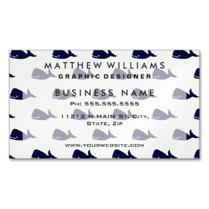 Cute Little Navy Blue Whale Pattern on White Magnetic Business Card