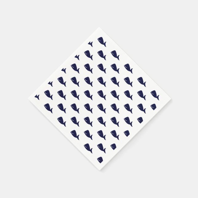 Cute Little Navy Blue Whale Pattern on White Napkin (Corner)