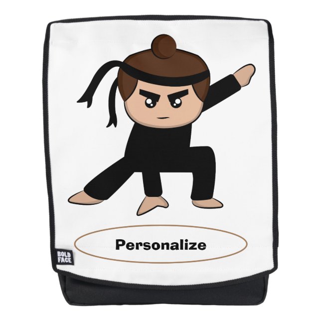 Cute Little Ninja Boy Kids Personalise Backpack (Front)