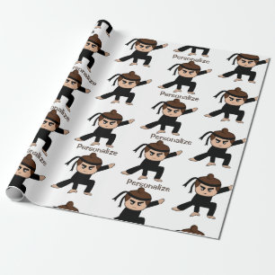 Cute Little Ninja Guy Cartoon Personalize Wrapping Paper