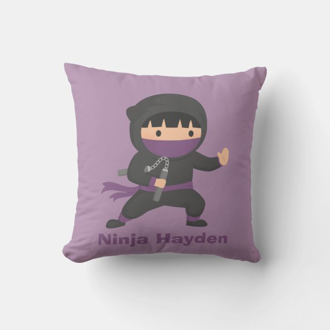 Cute Little Ninja with Nunchaku Boys Room Decor Cushion (Front)