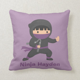 Cute Little Ninja with Nunchaku Boys Room Decor Cushion