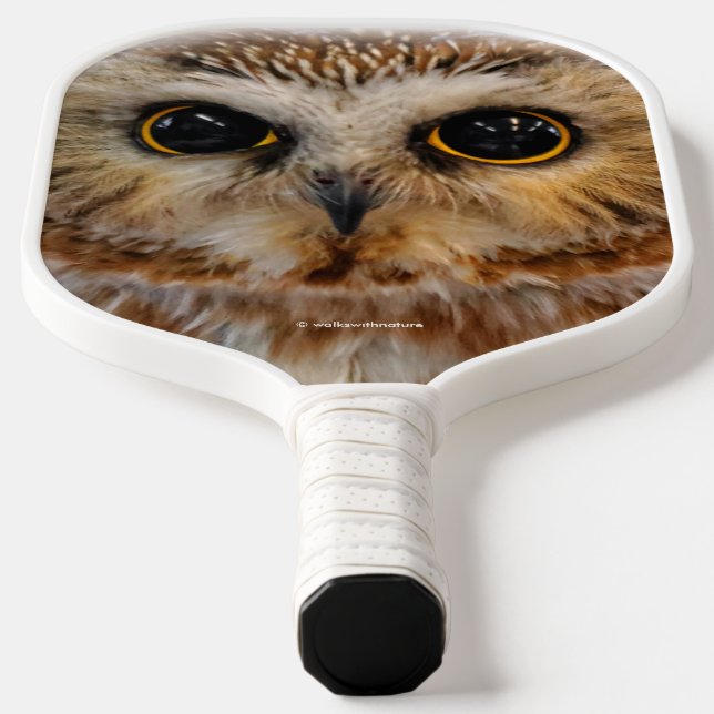 Cute Little Northern Saw Whet Owl Pickleball Paddle (Laydown)