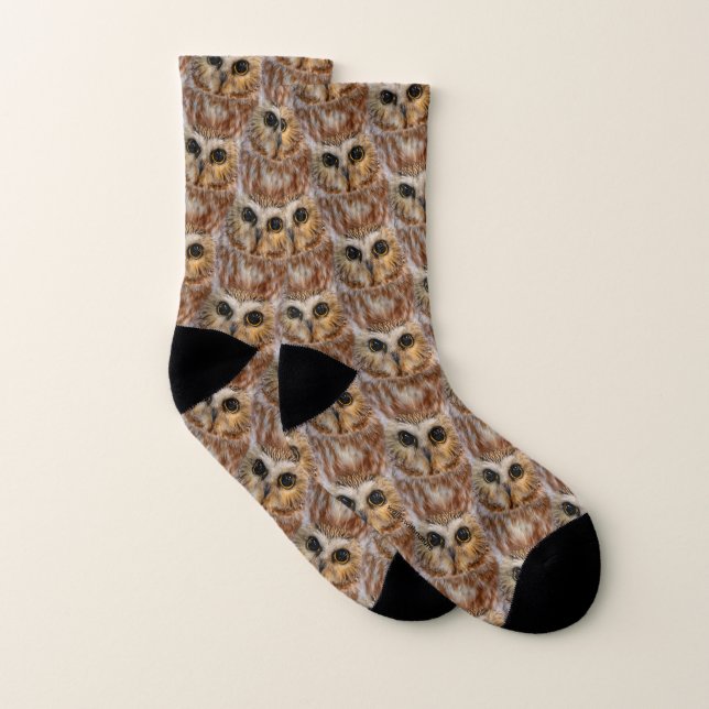 Cute Little Northern Saw Whet Owls Socks (Pair)