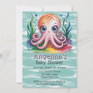 Cute Little Octopus Under The Sea Baby Shower Invitation