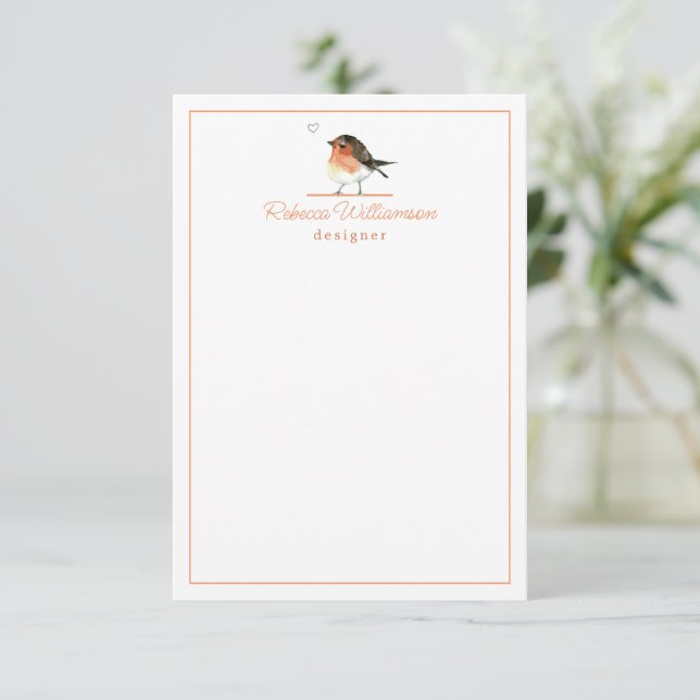 Cute Little Orange Robin Elegant Personalised Card (Standing Front)