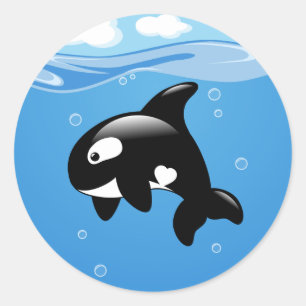 Cute Little Orca on Aqua Classic Round Sticker