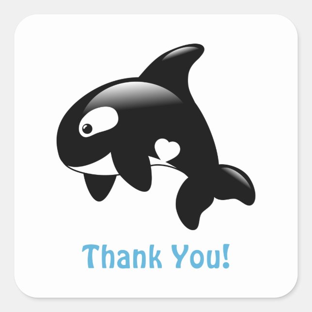 Cute Little Orca Thank You Square Sticker (Front)