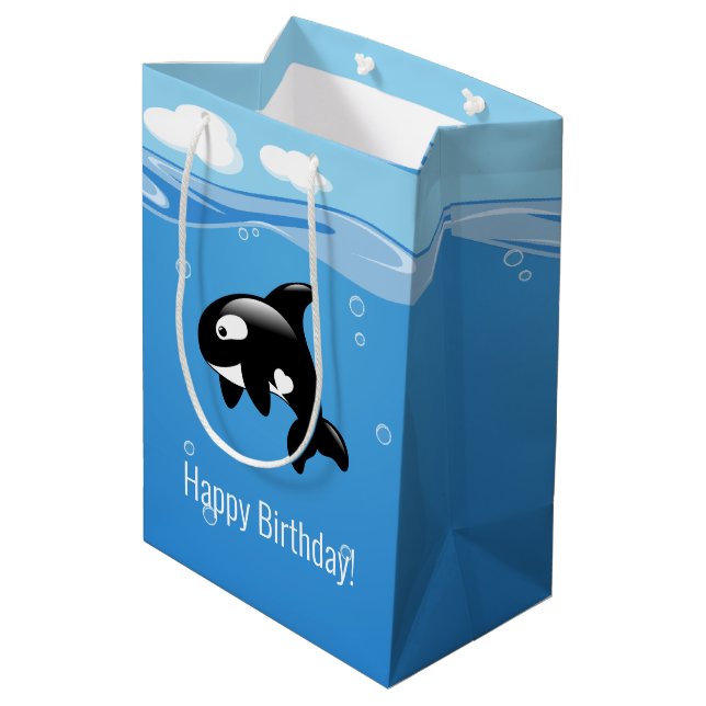Cute Little Orca Whale in Ocean Birthday Medium Gift Bag (Back Angled)