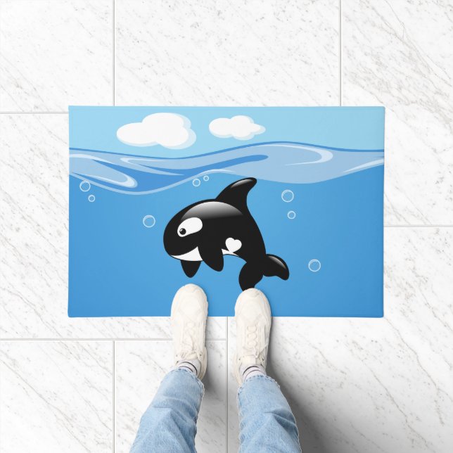 Cute Little Orca Whale in Ocean Doormat (Indoor)