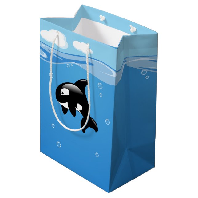 Cute Little Orca Whale in Ocean Medium Gift Bag (Back Angled)
