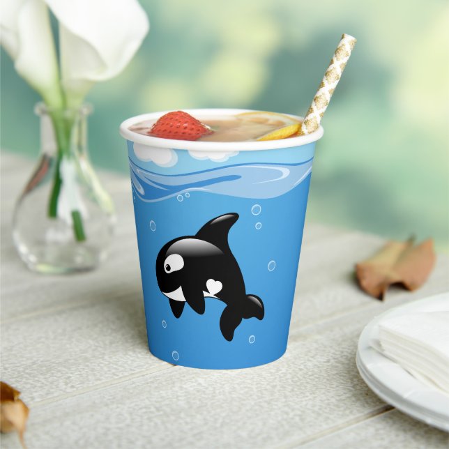 Cute Little Orca Whale in Ocean Paper Cups (Insitu)