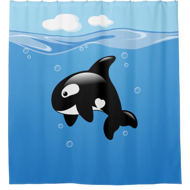 Cute Little Orca Whale in Ocean Shower Curtain (Front)