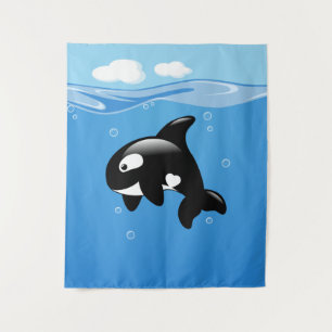 Cute Little Orca Whale in Ocean Tapestry
